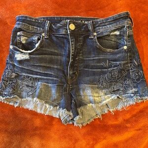 American Eagle Dark Blue Floral Jean Shorts